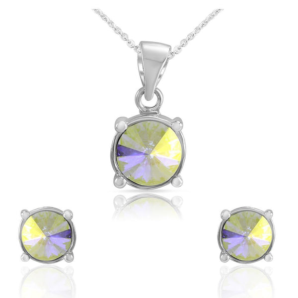 Mahi Liana Collection Rhodium Plated Made with Swarovski Crystal Pendant Set for Women