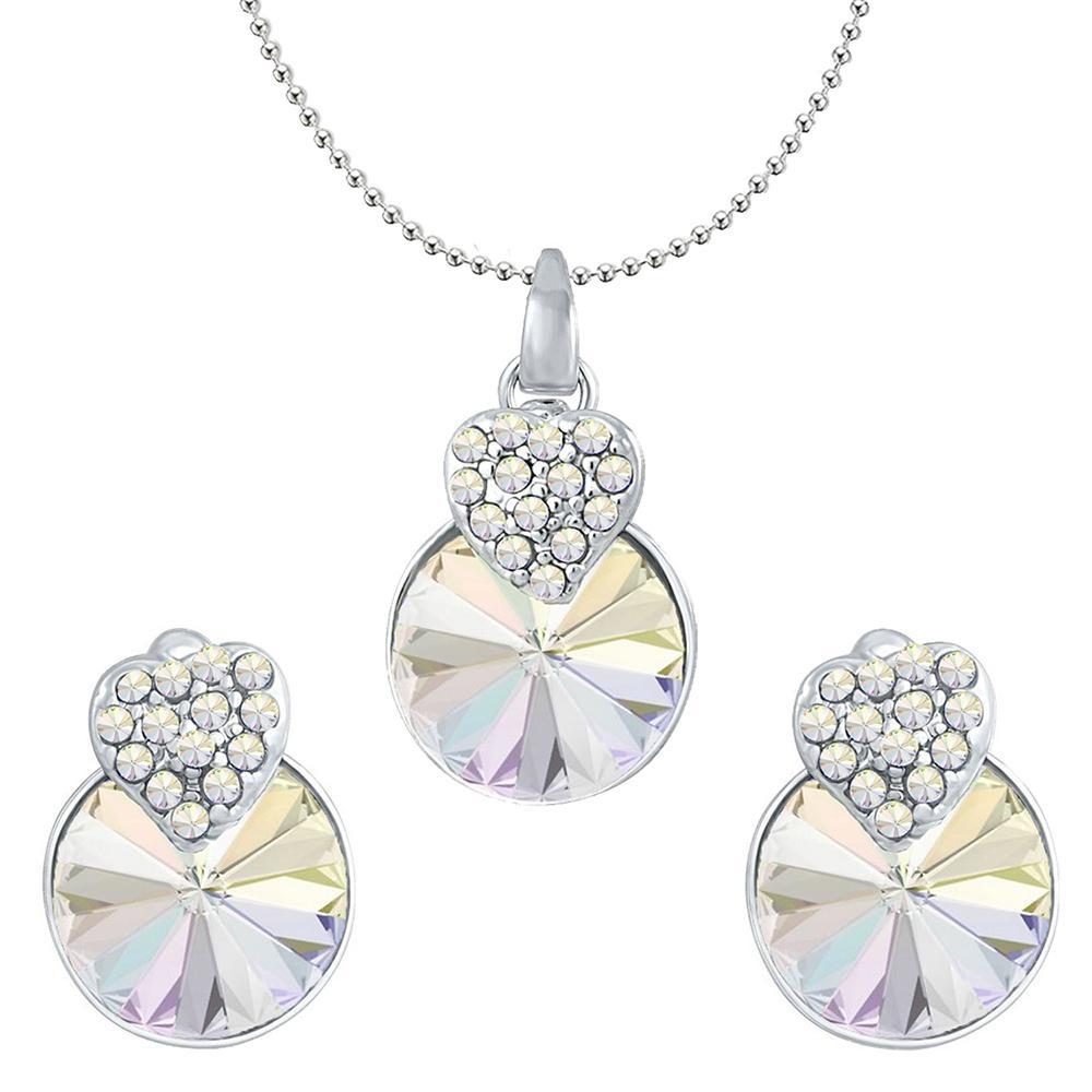 Mahi Valentine with White AB Gift Swarovski Crystals Rhodium Plated Heart Pendant Set for Women