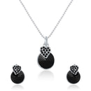 Mahi Rhodium Plated Black Swarovski Crystal Pendant Set for Women