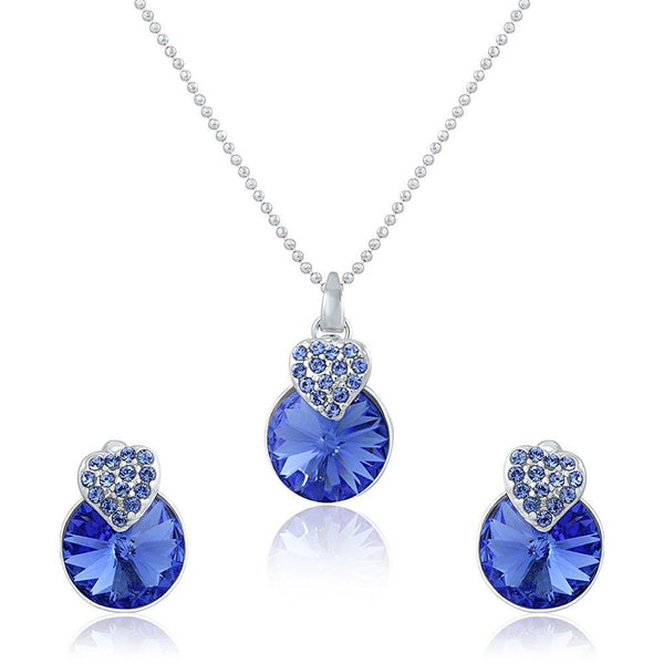 Mahi Rhodium Plated Blue Swarovski Crystal Pendant Set for Women