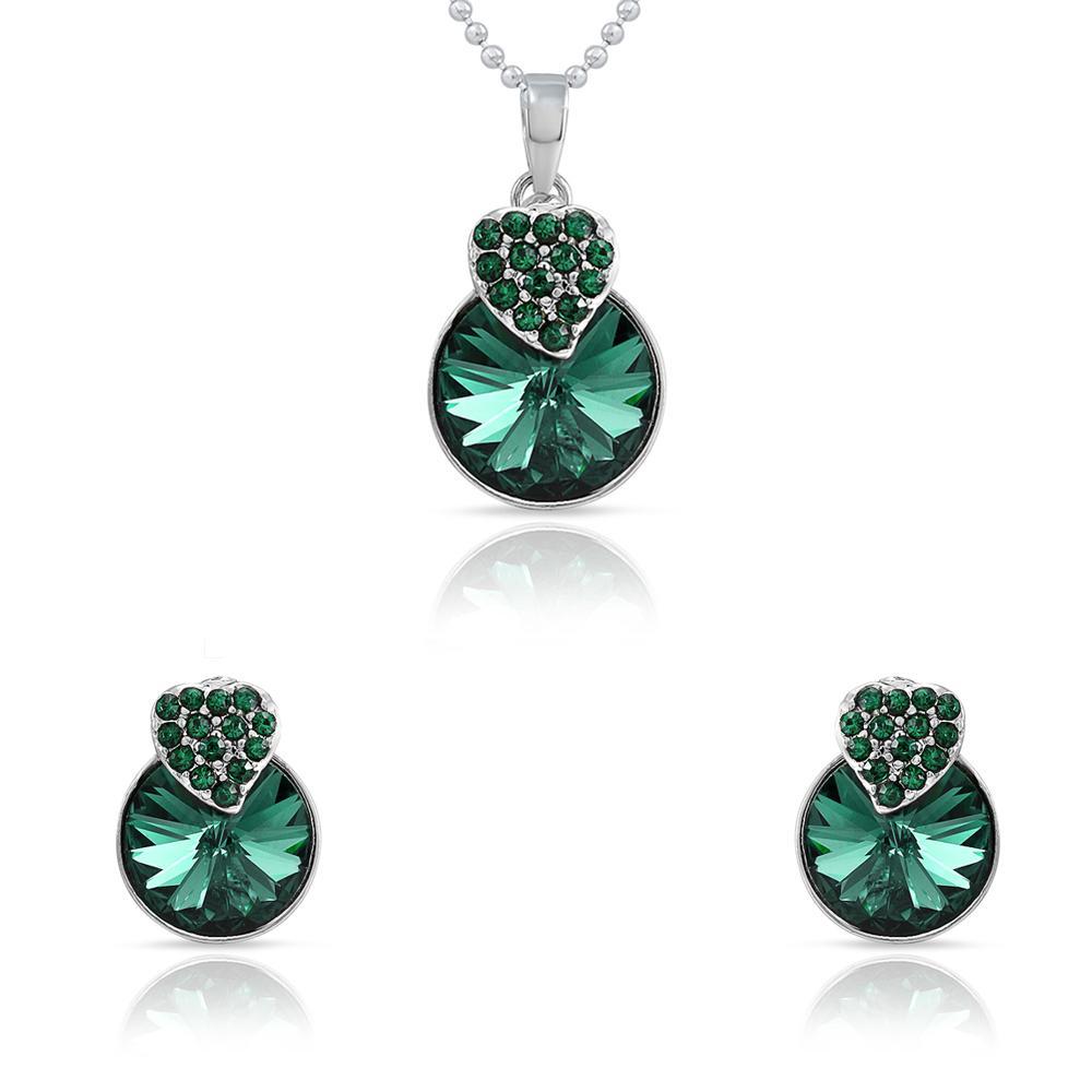 Mahi Rhodium Plated Green Swarovski Crystal Pendant Set for Women