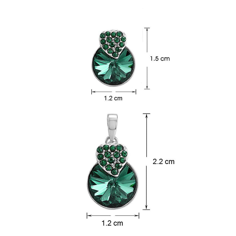 Mahi Rhodium Plated Green Swarovski Crystal Pendant Set for Women