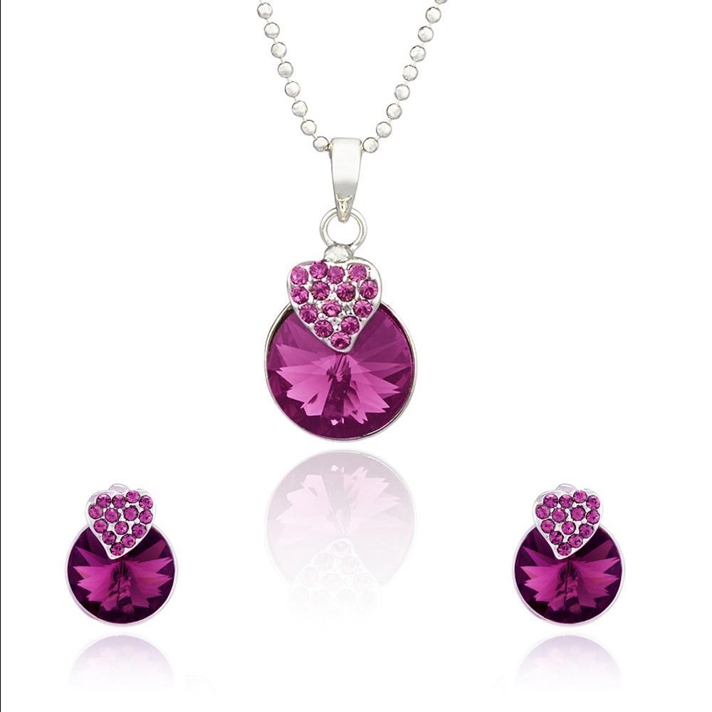 Mahi Rhodium Plated Purple Strawberry Pendant Set Made with Swarovski Crystal for Women