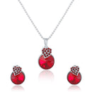 Mahi Rhodium Plated Red Swarovski Crystal Pendant Set for Women