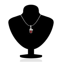 Mahi Rhodium Plated Red Marquise Peacock Pendant Set Made with Swarovski Crystal for Women