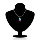 Mahi Rhodium Plated Pink Drop and Blue Floral Pendant Set Made with Swarovski Crystal for Women
