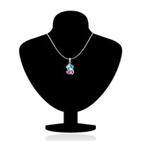 Mahi Rhodium Plated Pink Drop and Blue Floral Pendant Set Made with Swarovski Crystal for Women