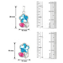 Mahi Rhodium Plated Pink Drop and Blue Floral Pendant Set Made with Swarovski Crystal for Women