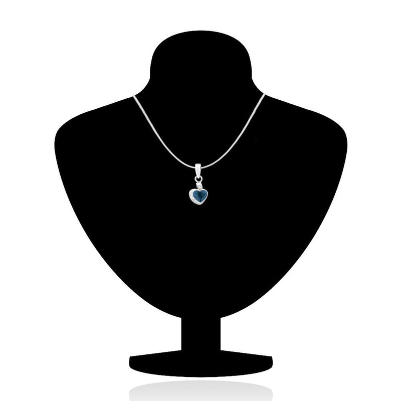 Mahi Rhodium Plated Blue and White Heart Pendant Set Made with Swarovski Crystal for Women