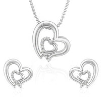 Mahi Rhodium Plated White Heart Pendant Set Made with Swarovski Crystal for Women