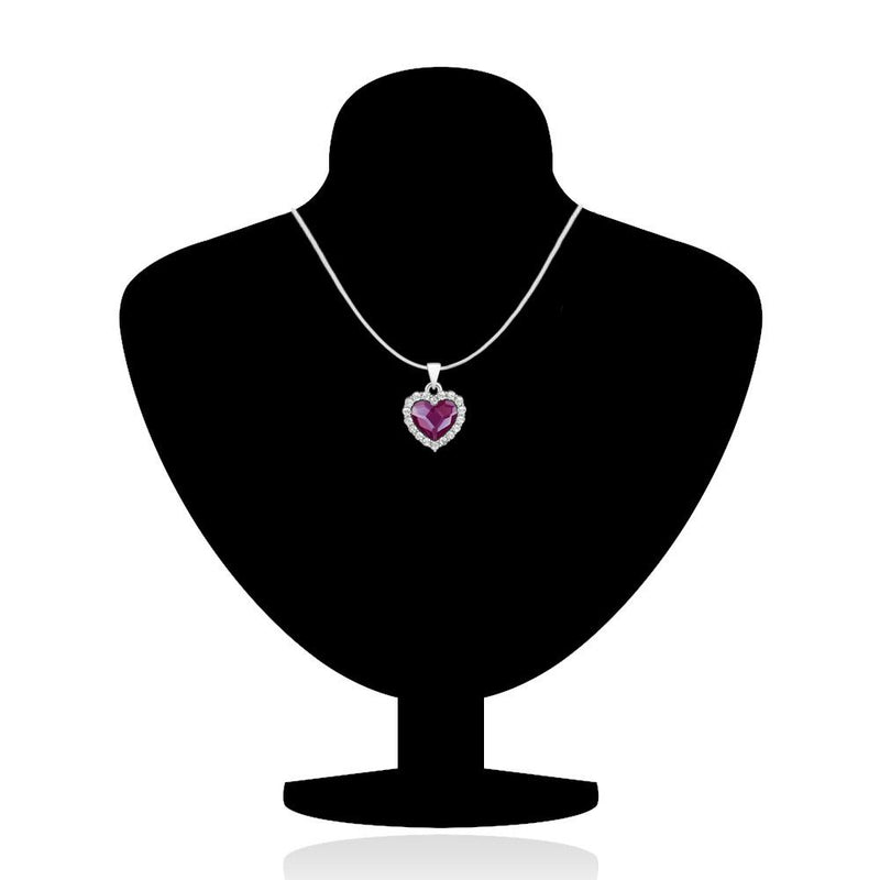 Mahi Rhodium Plated Purple Titanic Heart Pendant Set Made with Swarovski Crystal for Women