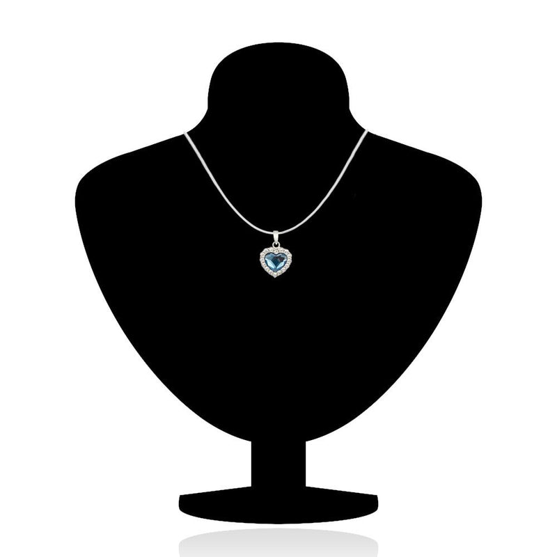 Mahi Rhodium Plated Montana Blue Titanic Heart Pendant Set Made with Swarovski Crystal for Women