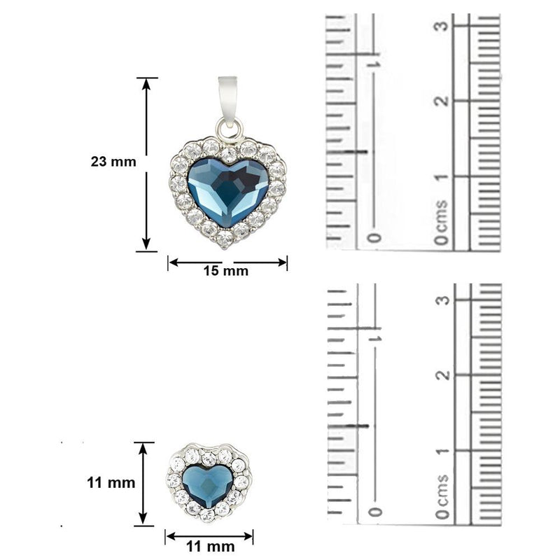 Mahi Rhodium Plated Montana Blue Titanic Heart Pendant Set Made with Swarovski Crystal for Women