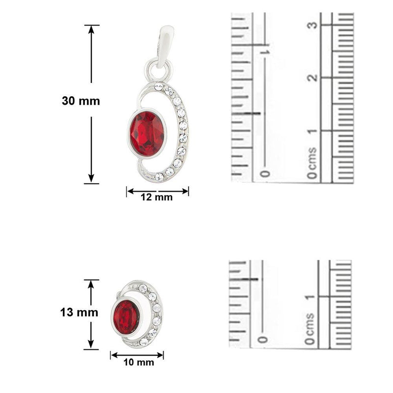 Mahi Rhodium plated Shimmering Double Ellipse Pendant Set Made with Swarovski Crystal for Women