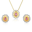Mahi Gold plated Pink Paradise Flower Pendant Set Made with Swarovski Crystal for Women