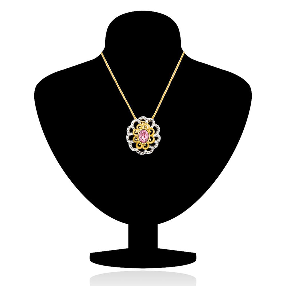 Mahi Gold plated Pink Paradise Flower Pendant Set Made with Swarovski Crystal for Women