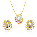 Mahi Gold plated Pink Shimmering Dahlia Flower Pendant Set Made with Swarovski Crystal for Women