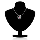 Mahi Rhodium plated Pink Rose Flower Pendant Set Made with Swarovski Crystal for Women