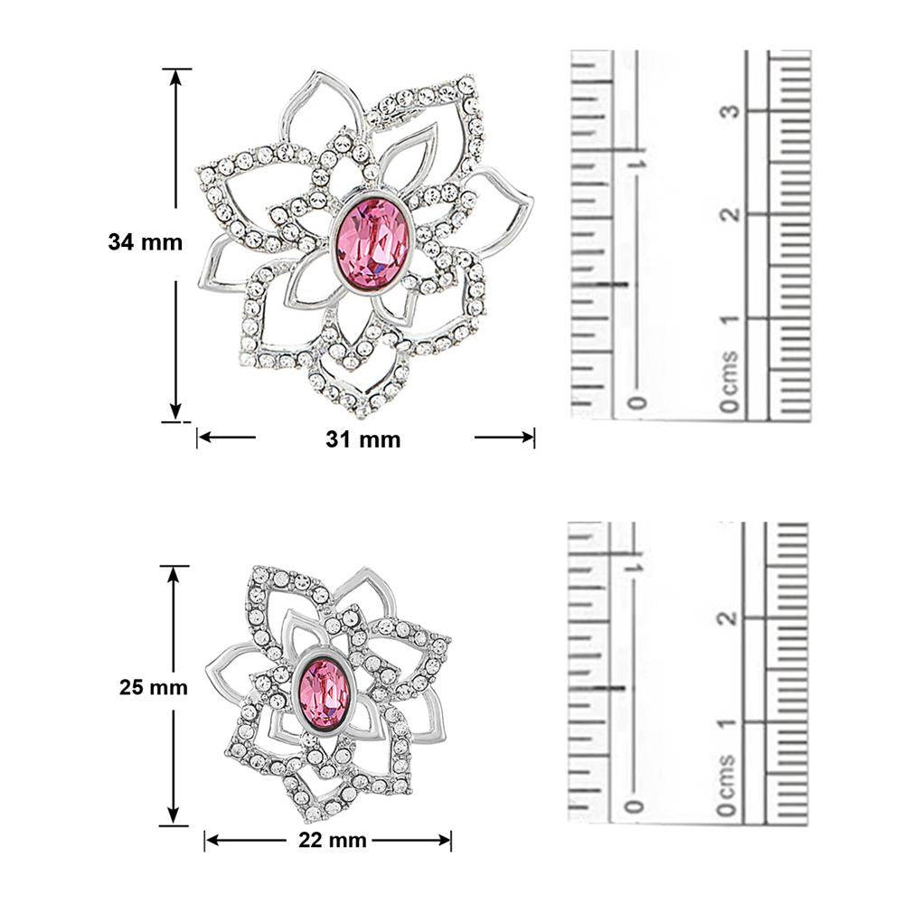 Mahi Rhodium plated Pink Rose Flower Pendant Set Made with Swarovski Crystal for Women