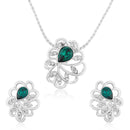 Mahi Rhodium plated Green Marigold Flower Pendant Set Made with Swarovski Crystal for Women