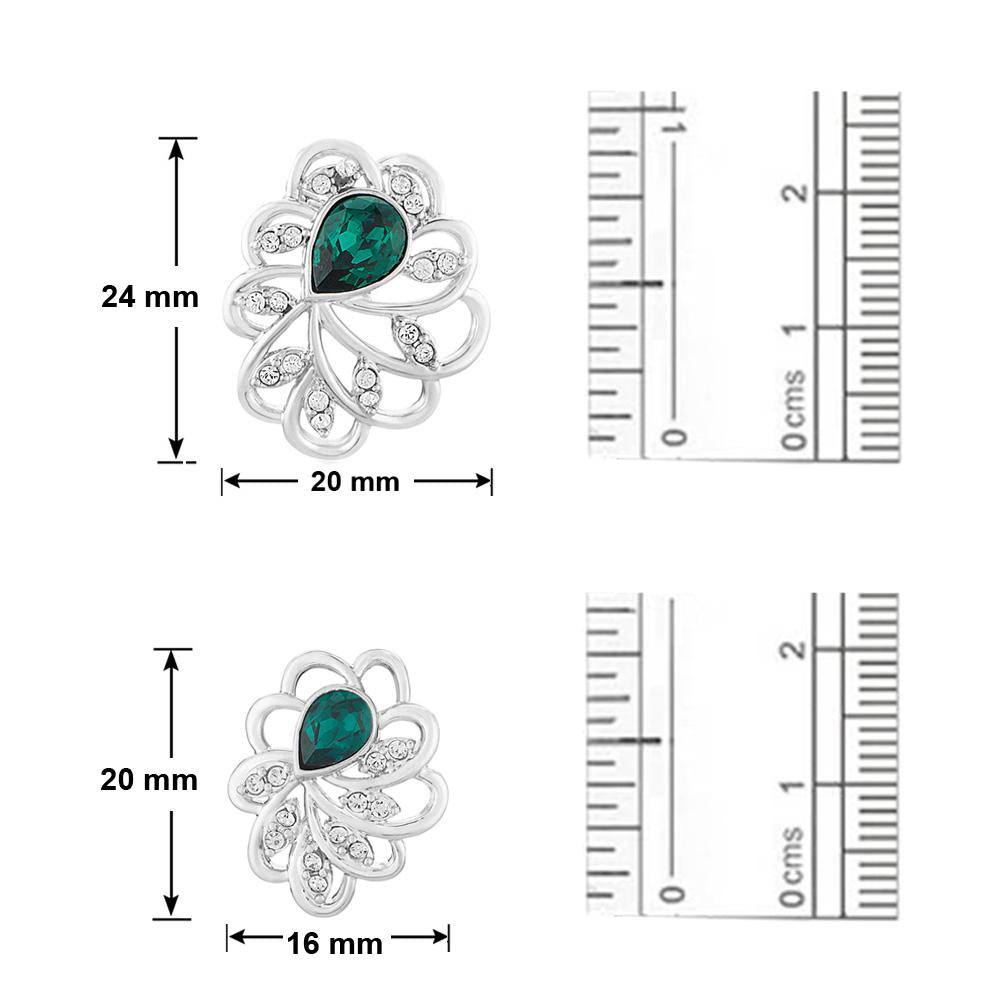 Mahi Rhodium plated Green Marigold Flower Pendant Set Made with Swarovski Crystal for Women