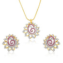 Mahi Valentine Love Gold plated Pink Dahlia Flower Pendant Set Made with Swarovski Crystal for Women