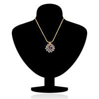 Mahi Valentine Love Gold plated Pink Dahlia Flower Pendant Set Made with Swarovski Crystal for Women