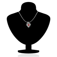 Mahi Rhodium plated Red Aster Flower Pendant Set Made with Swarovski Crystal for Women