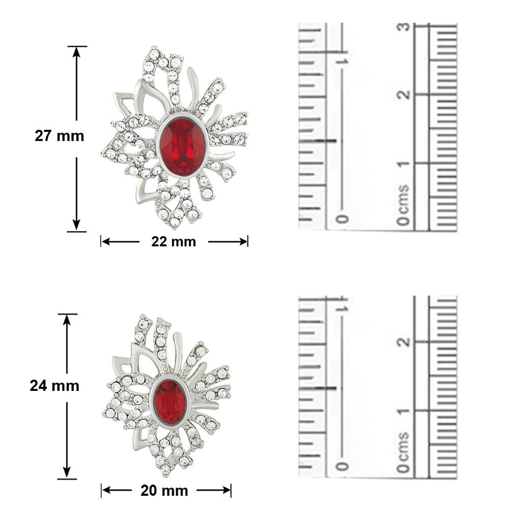 Mahi Rhodium plated Red Aster Flower Pendant Set Made with Swarovski Crystal for Women