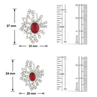 Mahi Rhodium plated Red Aster Flower Pendant Set Made with Swarovski Crystal for Women