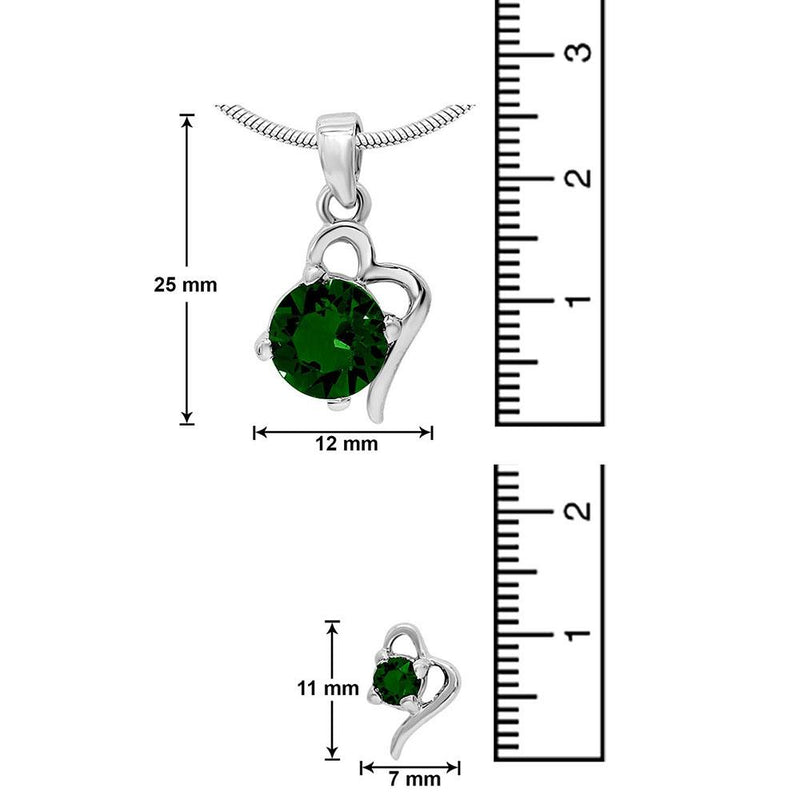 Mahi with Swarovski Crystal Green Victorian Heart Rhodium Plated Pendant Set for Women