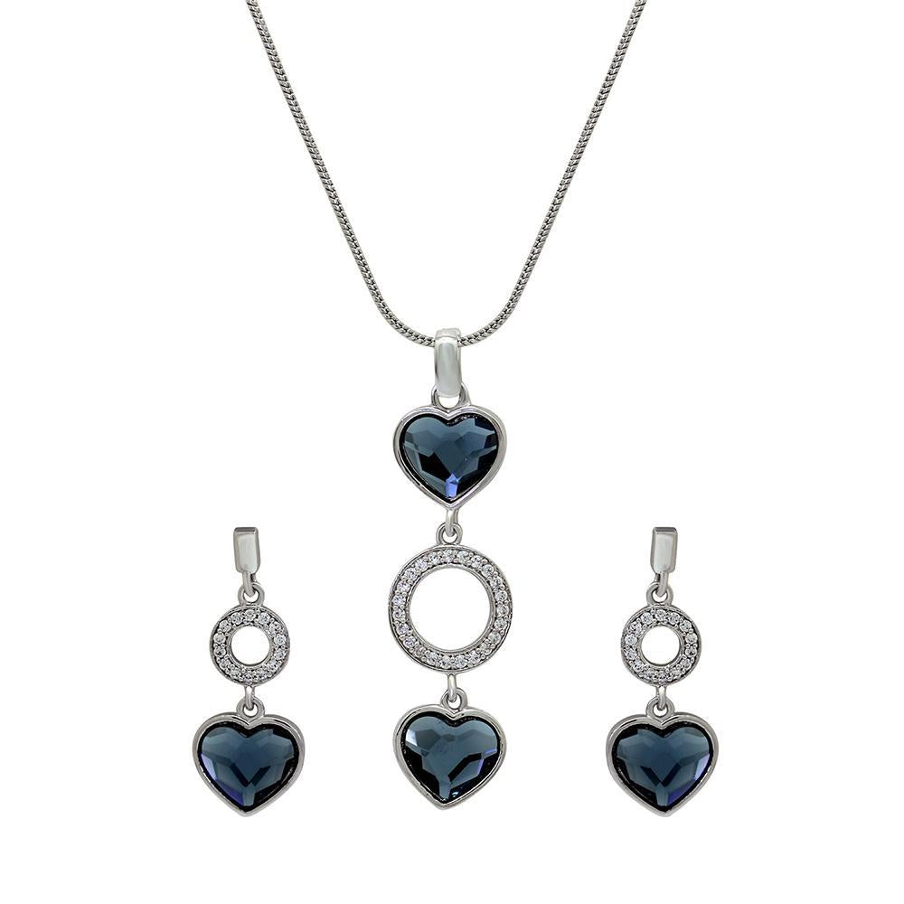 Mahi Lovely Hearts Layer Rhodium Plated Pendant Set with Swarovski Crystals for Women