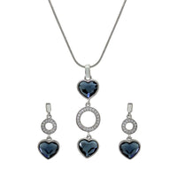 Mahi Lovely Hearts Layer Rhodium Plated Pendant Set with Swarovski Crystals for Women