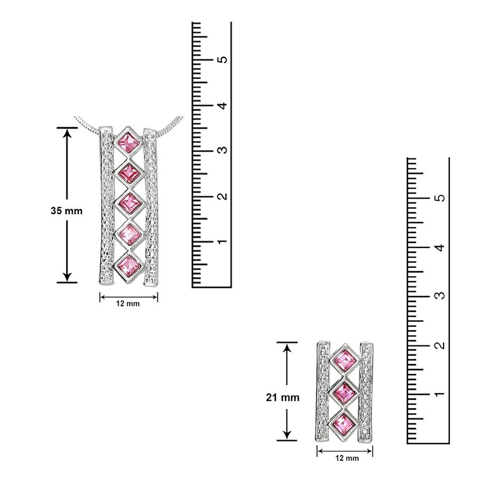 Mahi Swarovski Crystals Pink Square Pendant Set