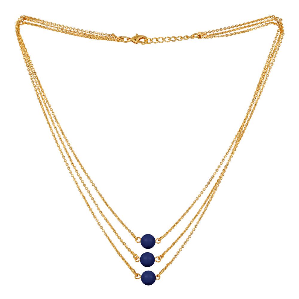 Mahi Designer Multilayered Lapis Blue Swarovski Pearl Necklace Mala Made of Alloy for Girls and Women