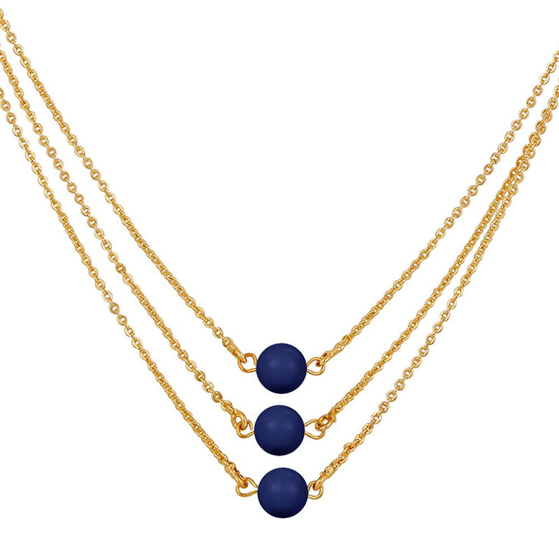 Mahi Designer Multilayered Lapis Blue Swarovski Pearl Necklace Mala Made of Alloy for Girls and Women