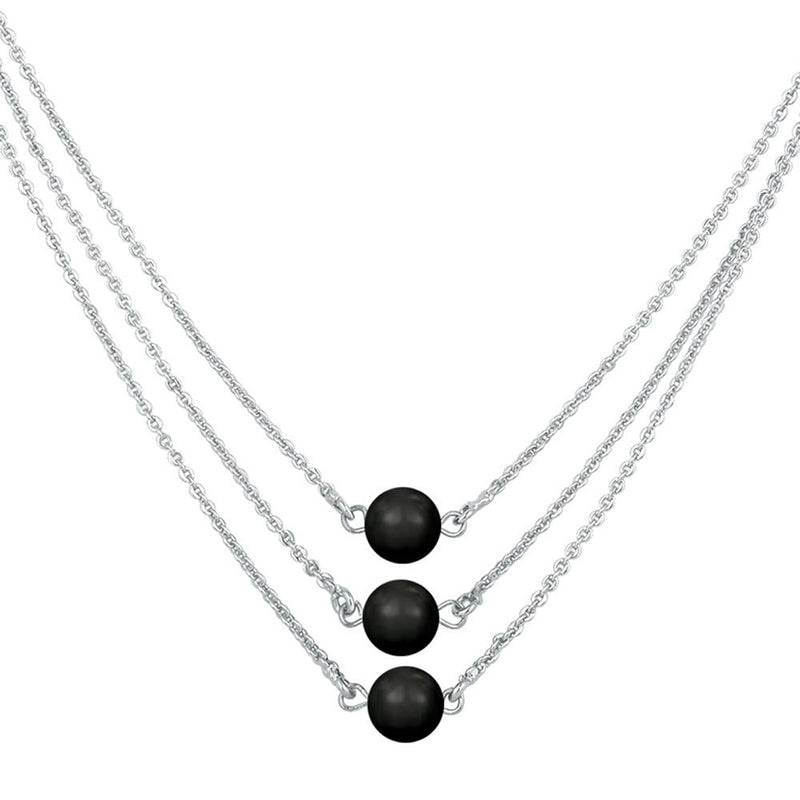 Mahi Designer Multilayered Mystic Black Swarovski Pearl Necklace Mala Made of Alloy for Girls and Women