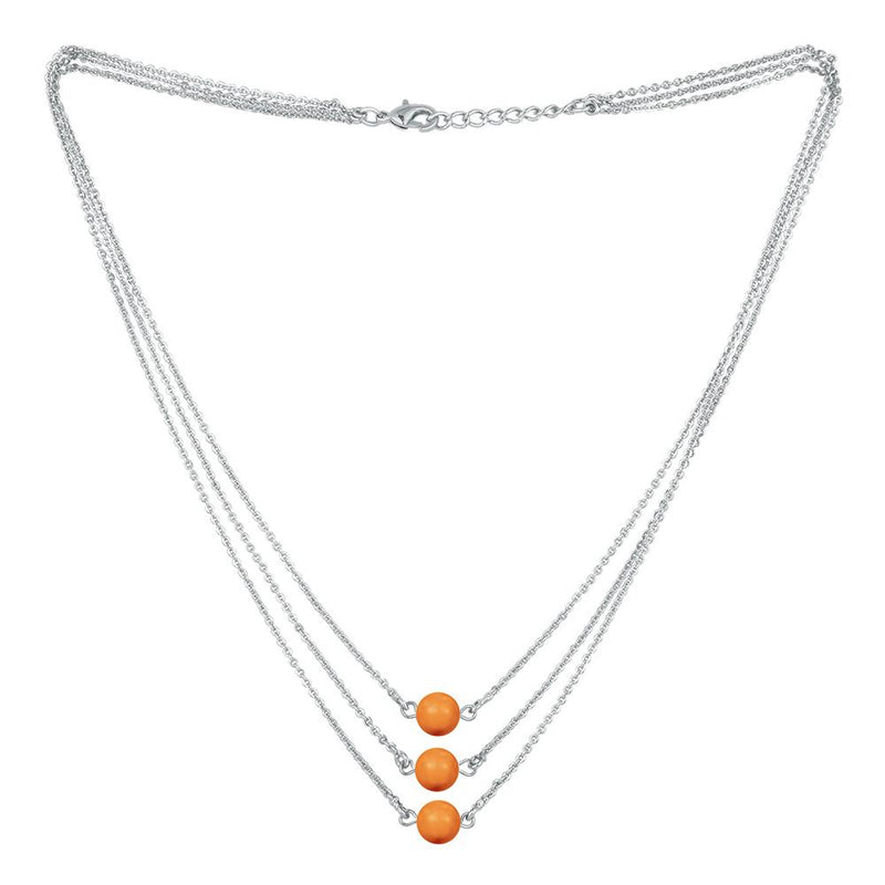 Mahi Designer Multilayered Neon Orange Swarovski Pearl Necklace Mala Made of Alloy for Girls and Women