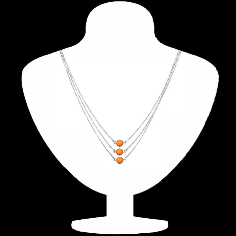 Mahi Designer Multilayered Neon Orange Swarovski Pearl Necklace Mala Made of Alloy for Girls and Women