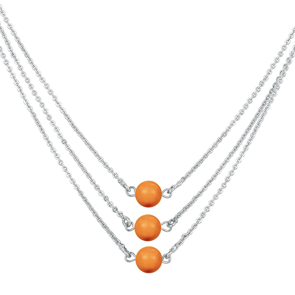 Mahi Designer Multilayered Neon Orange Swarovski Pearl Necklace Mala Made of Alloy for Girls and Women