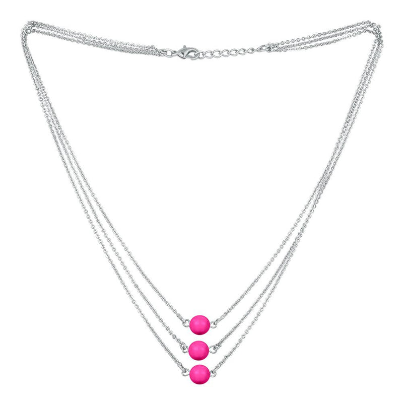 Mahi Designer Multilayered Neon Pink Swarovski Pearl Necklace Mala Made of Alloy for Girls and Women