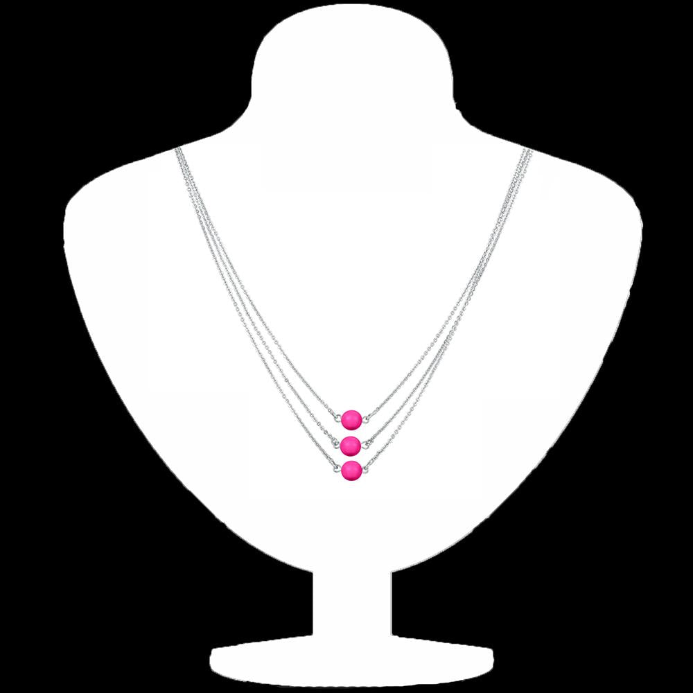 Mahi Designer Multilayered Neon Pink Swarovski Pearl Necklace Mala Made of Alloy for Girls and Women