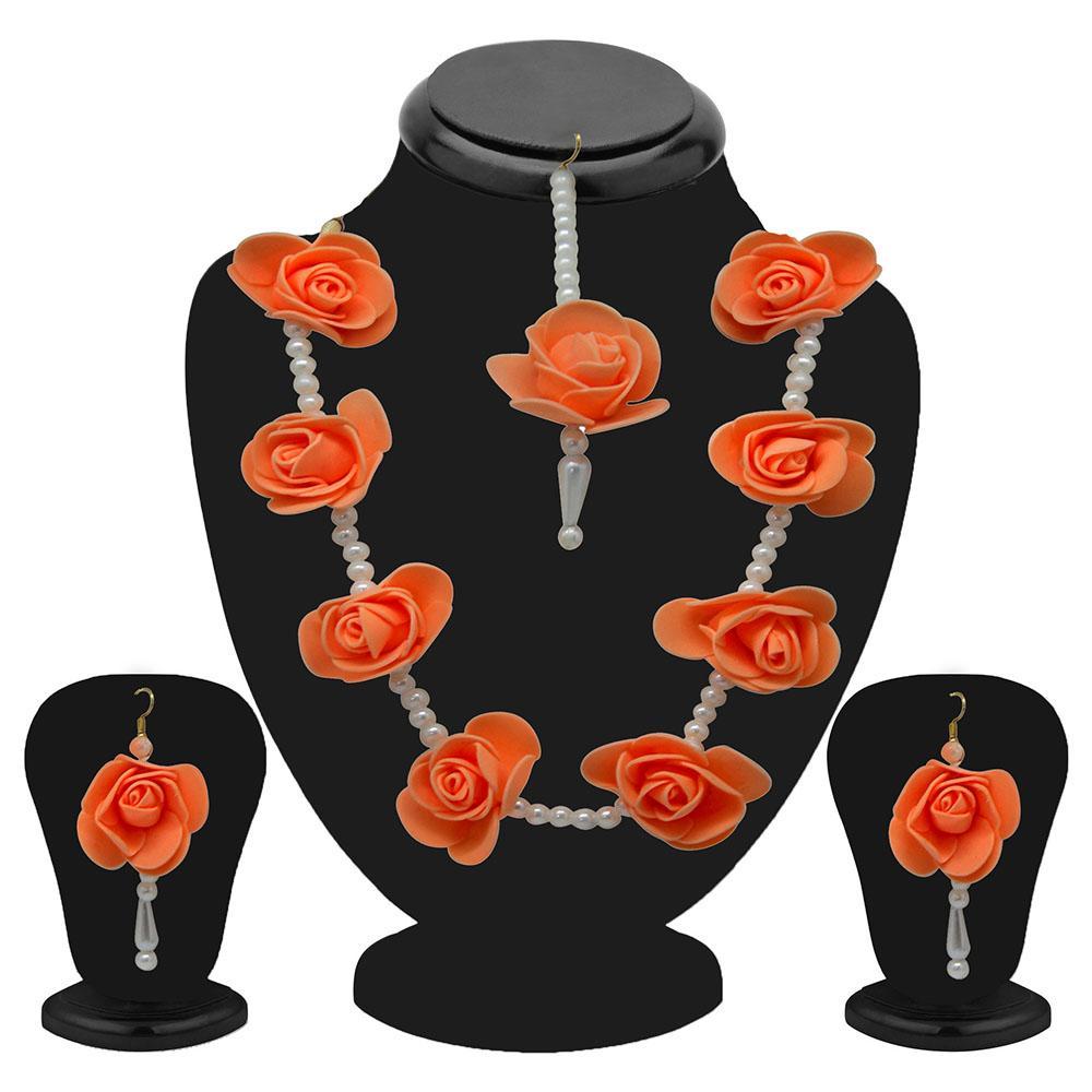 Mahi Blooming Rose Gotta Patti Pearl Necklace Set