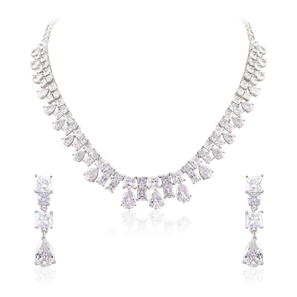 21 Nicole Jewellery Rhodium Plated Cubic Zirconia Necklace Set  - NL257