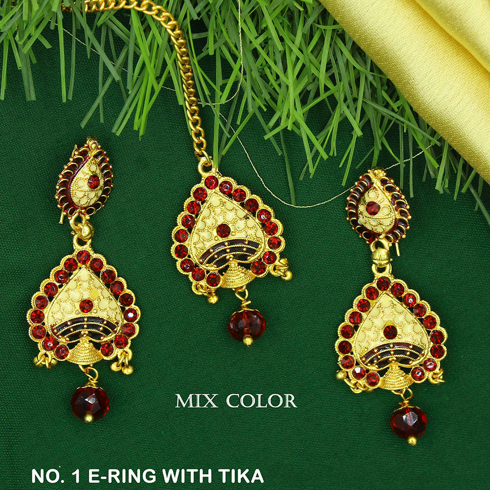Mahavir Assorted Color Gold Plated Dangler Earrings With Maangtikka
