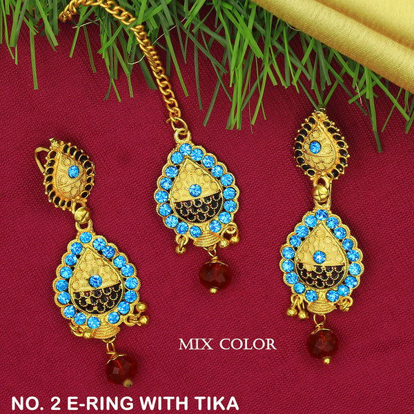 Mahavir Assorted Color Gold Plated Dangler Earrings With Maangtikka