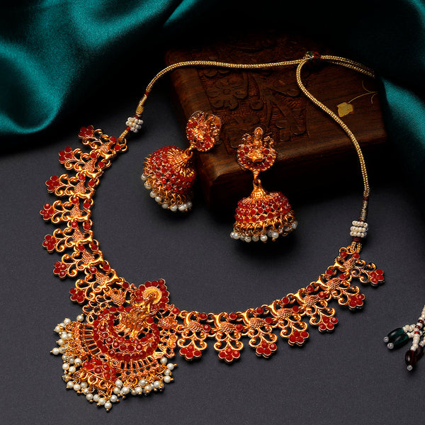 Shrishti Fashion Traditional Laxmi Design Gold Plated Choker Necklace set For Women.