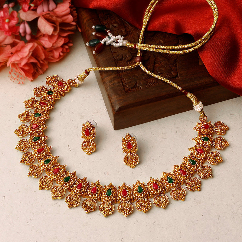 Shrishti Fashion Traditional Gold Plated Choker Necklace Set For Women