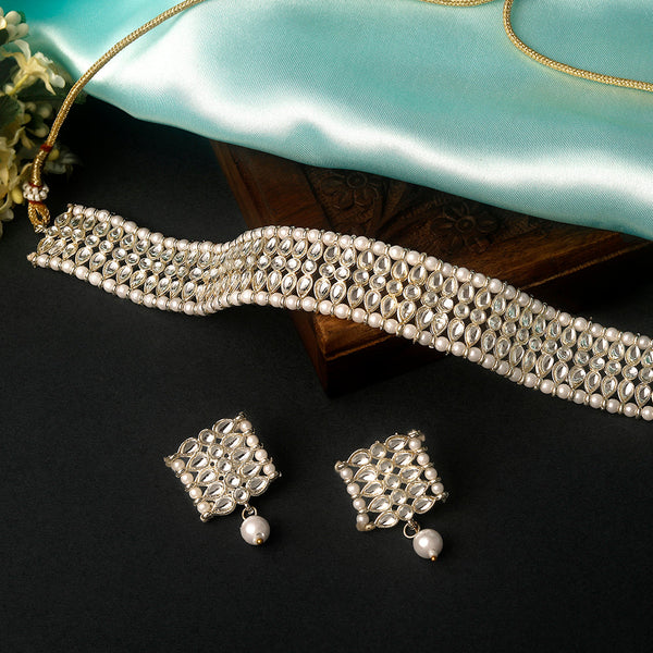 Shrishti Fashion Glamorous Silver Plated Choker Necklace Set For Women
