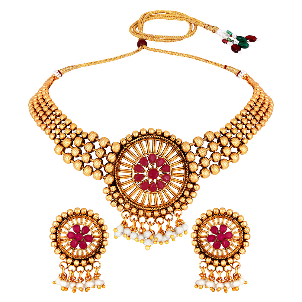 Shrishti Fashion Round Shape Traditional Gold Plated Choker Necklace Set For Women